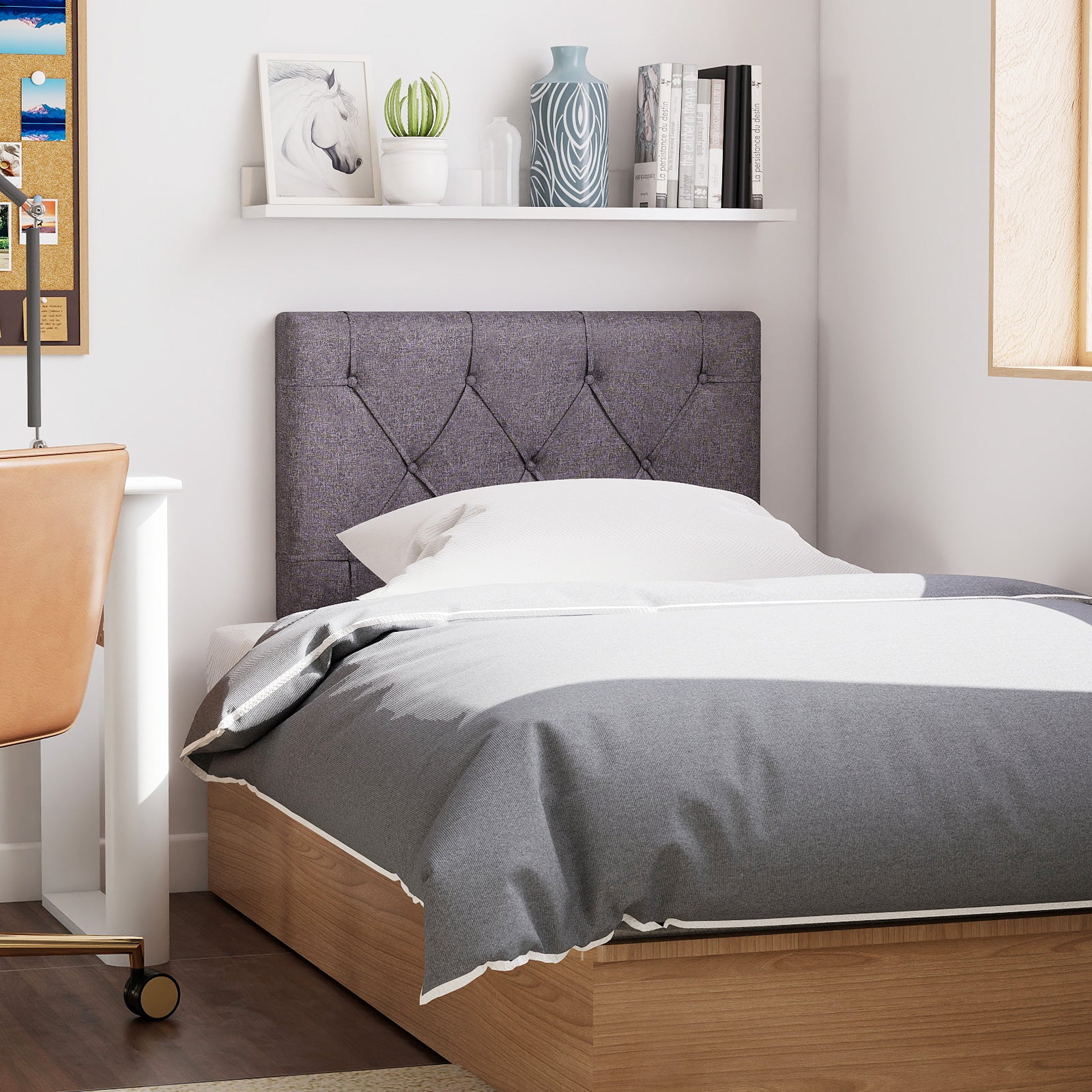 Upholstered Headboard for Twin Size Bed with Fabric Upholstery-Gray