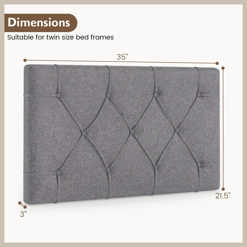 Upholstered Headboard for Twin Size Bed with Fabric Upholstery-Gray