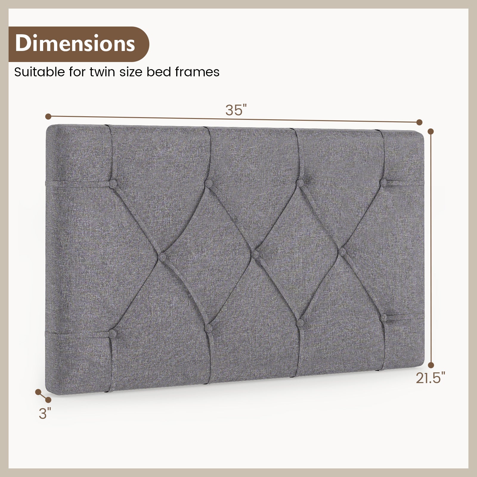 Upholstered Headboard for Twin Size Bed with Fabric Upholstery-Gray