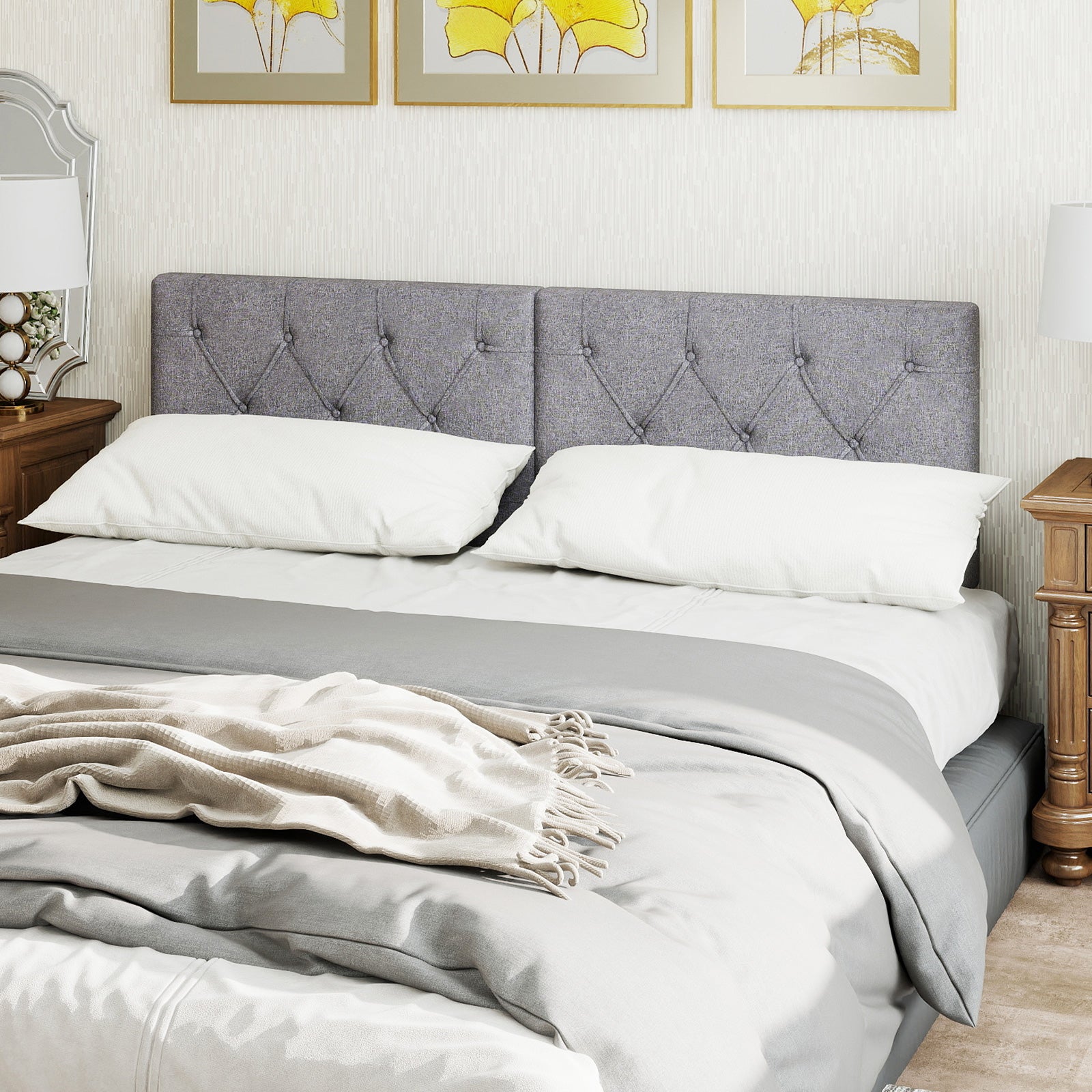 Upholstered Headboard for Twin Size Bed with Fabric Upholstery-Gray