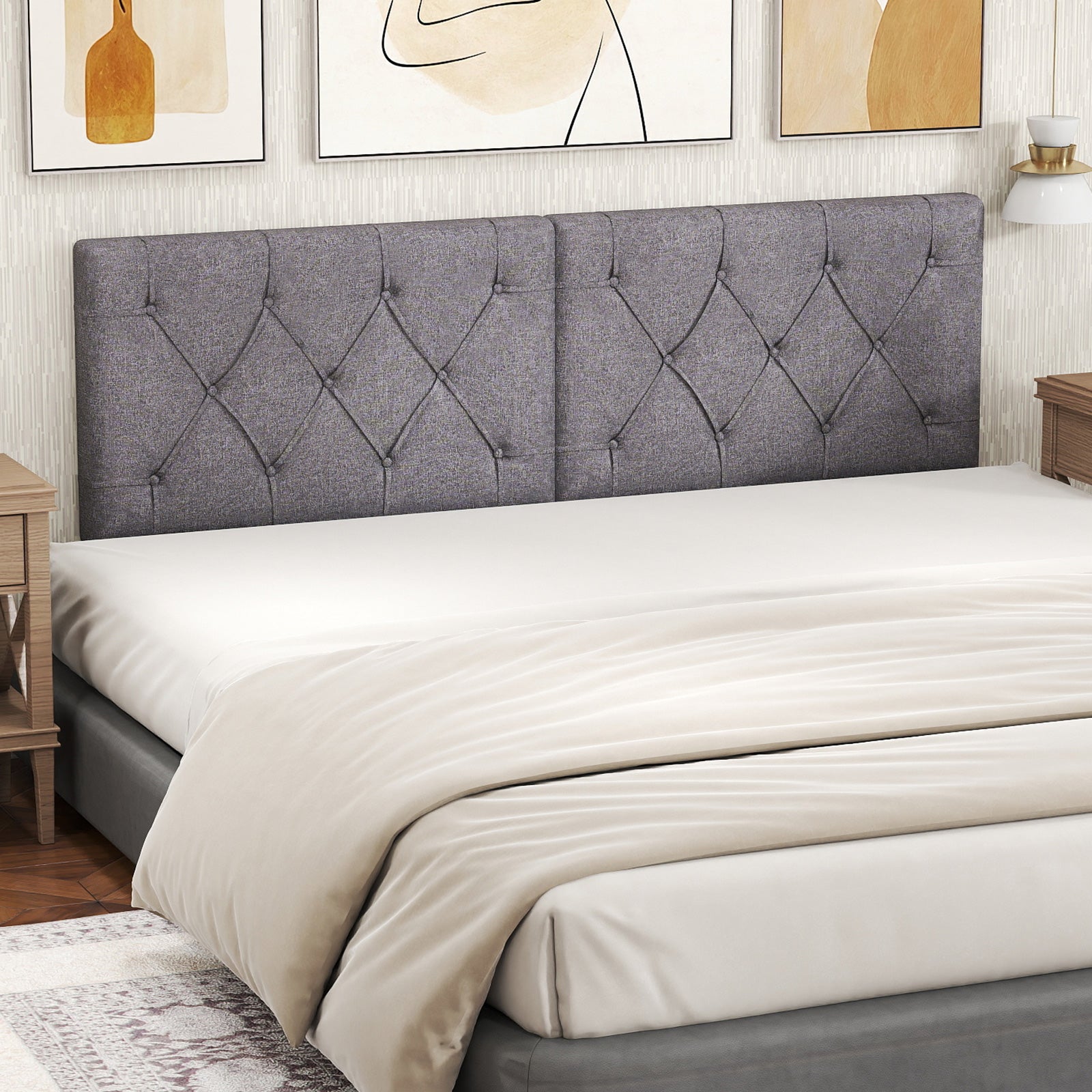 Upholstered Headboard for Twin Size Bed with Fabric Upholstery-Gray