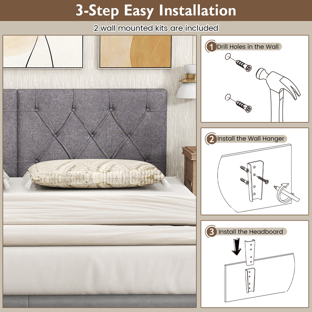 Upholstered Headboard for Twin Size Bed with Fabric Upholstery-Gray