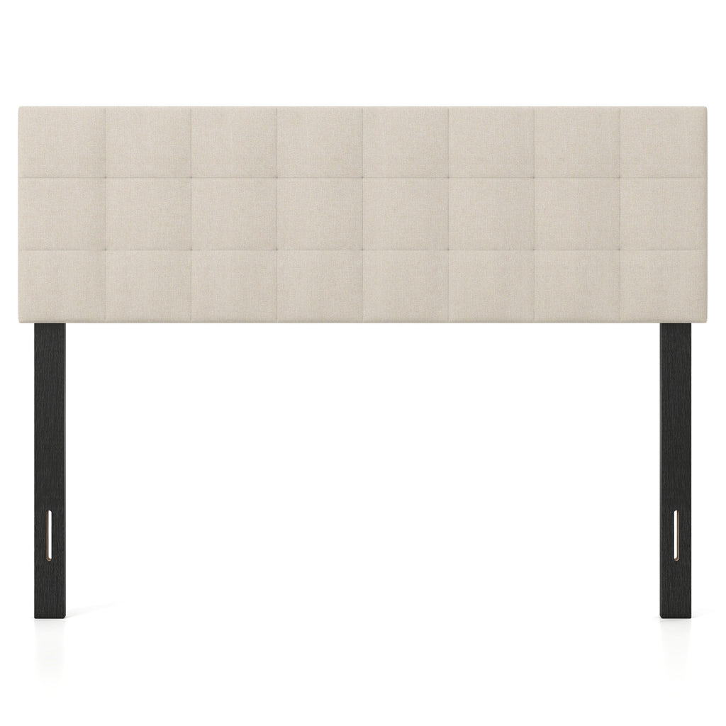 Upholstered Headboard Queen/Full Size Quilted Grid Linen Fabric Bed Frame Mount Panel-Beige