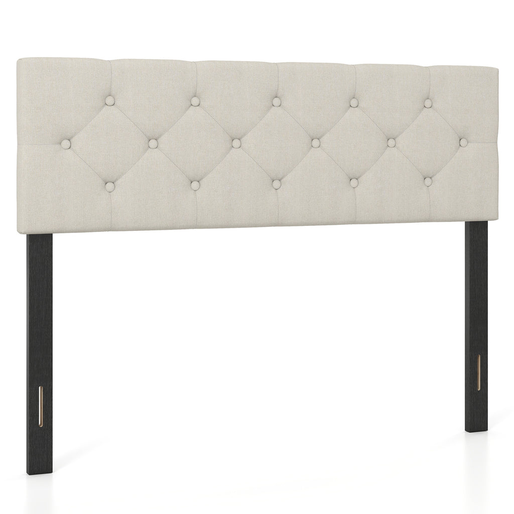 Upholstered Headboard Queen/Full Size Tufted Linen Fabric Bed Frame Mount Panel-Beige