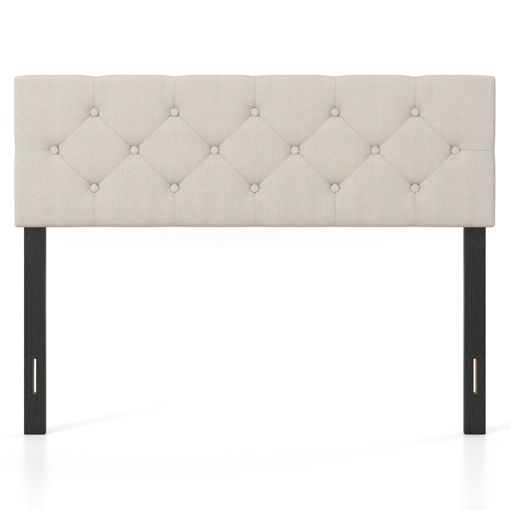 Upholstered Headboard Queen/Full Size Tufted Linen Fabric Bed Frame Mount Panel-Beige