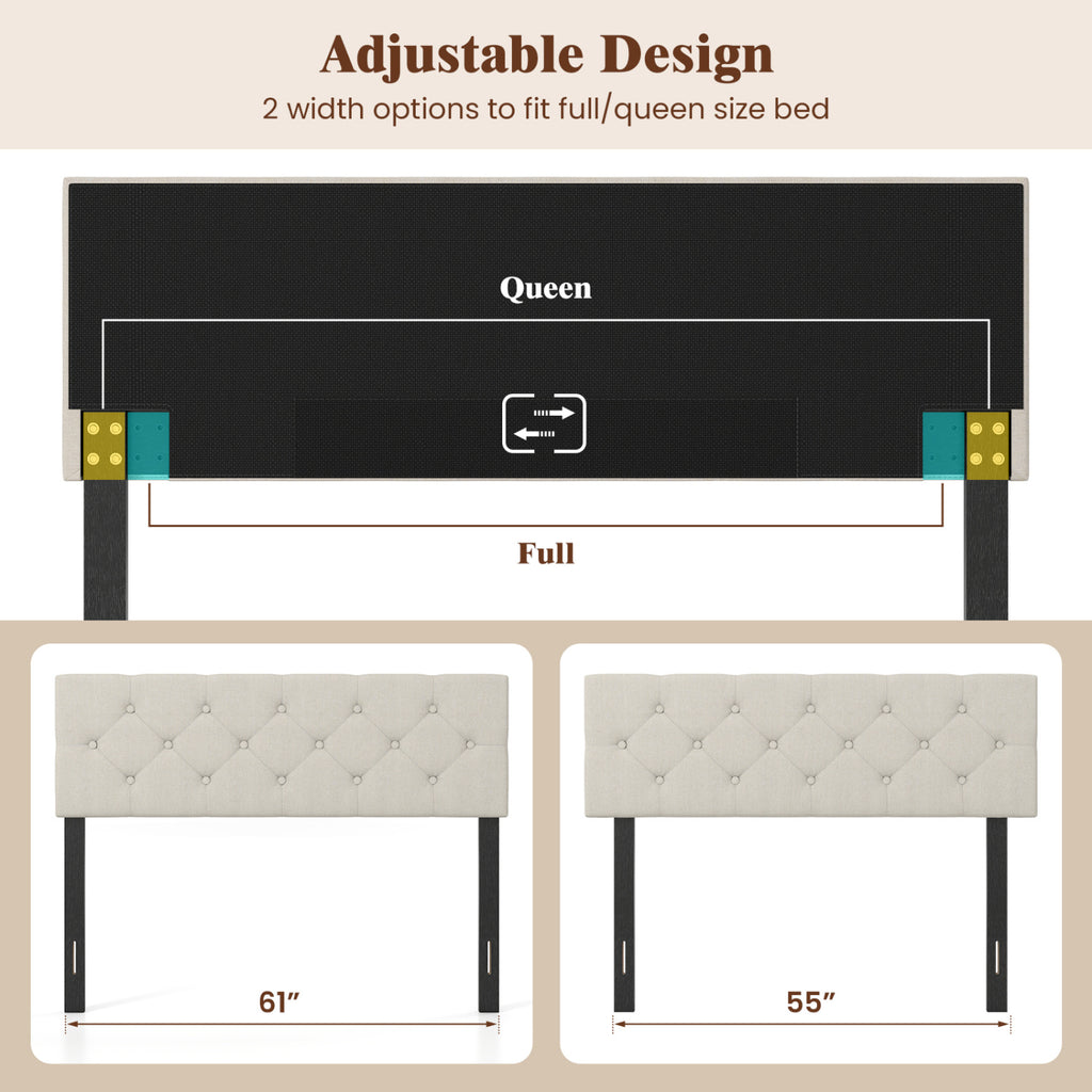 Upholstered Headboard Queen/Full Size Tufted Linen Fabric Bed Frame Mount Panel-Beige