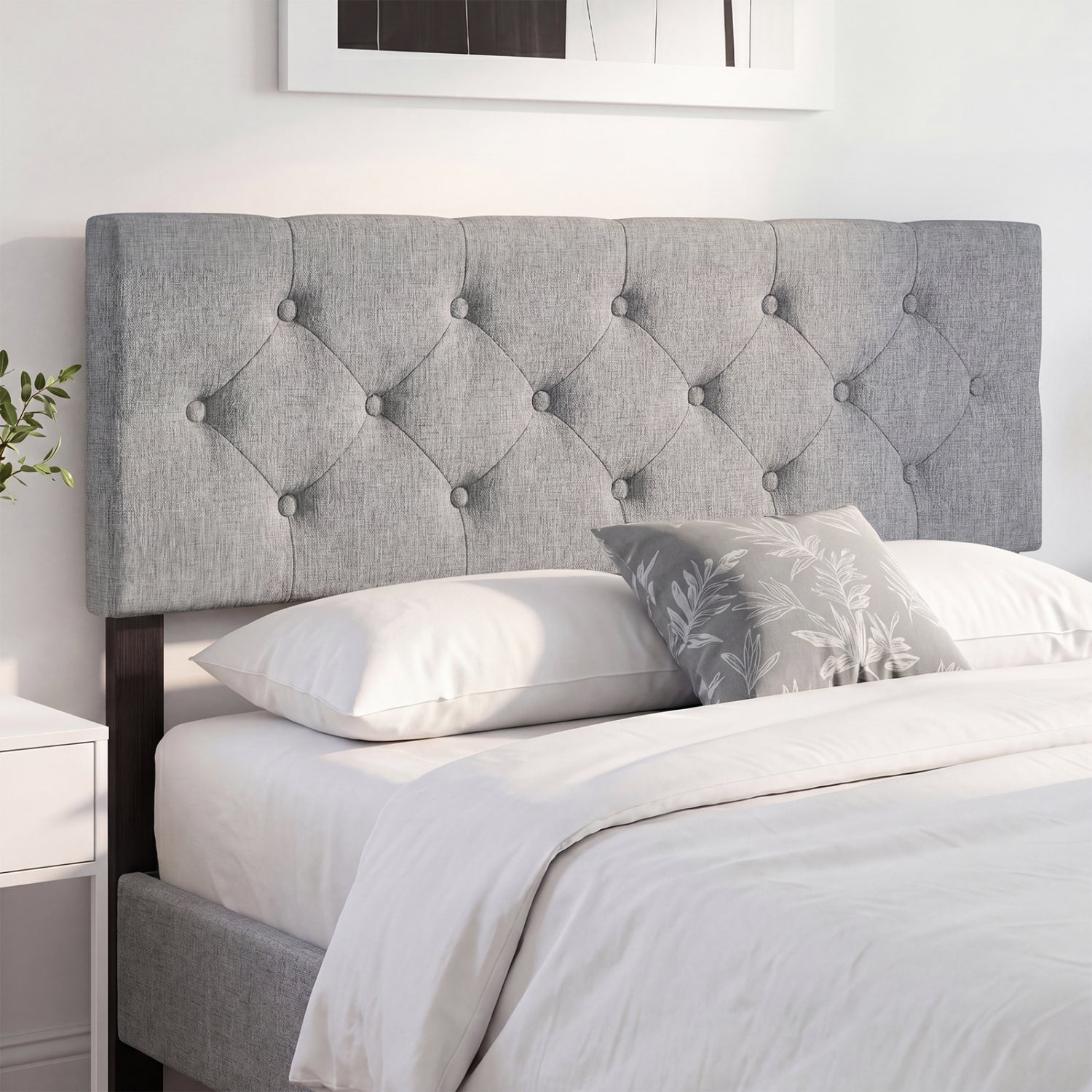 Upholstered Headboard Queen/Full Size Tufted Linen Fabric Bed Frame Mount Panel-Gray