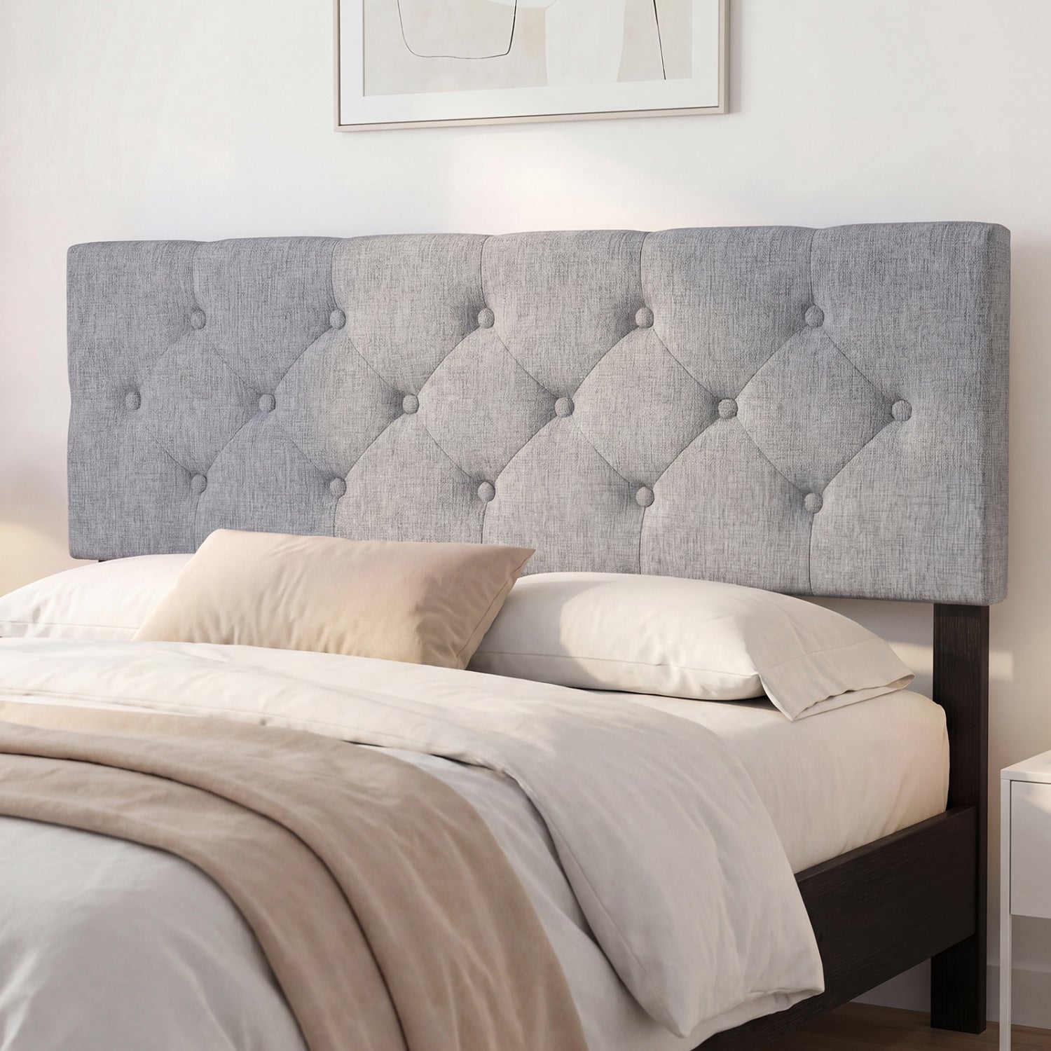 Upholstered Headboard Queen/Full Size Tufted Linen Fabric Bed Frame Mount Panel-Gray