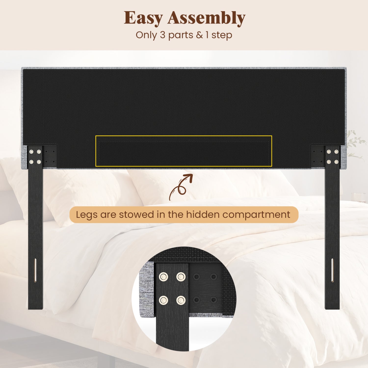 Upholstered Headboard Queen/Full Size Tufted Linen Fabric Bed Frame Mount Panel-Gray