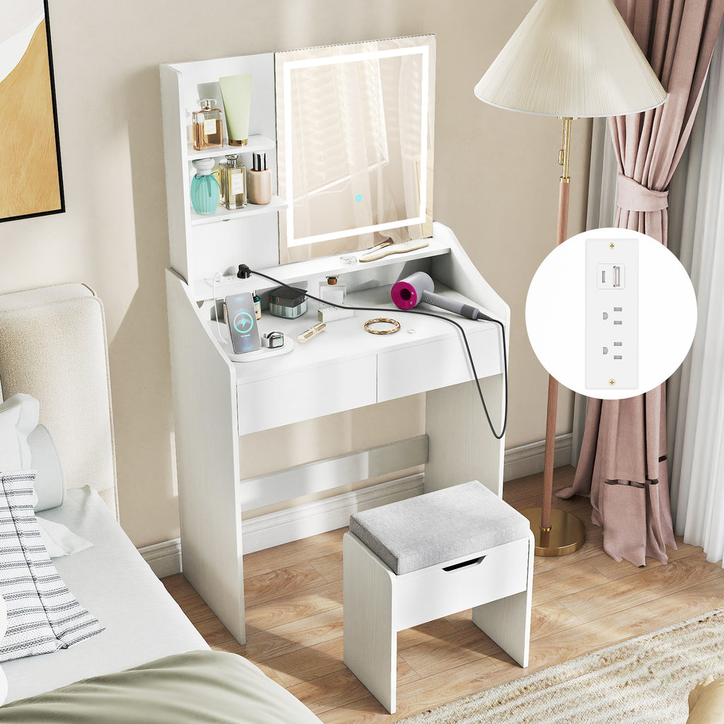 Vanity Desk LED Lighted Makeup Table with 3 Color Modes-White