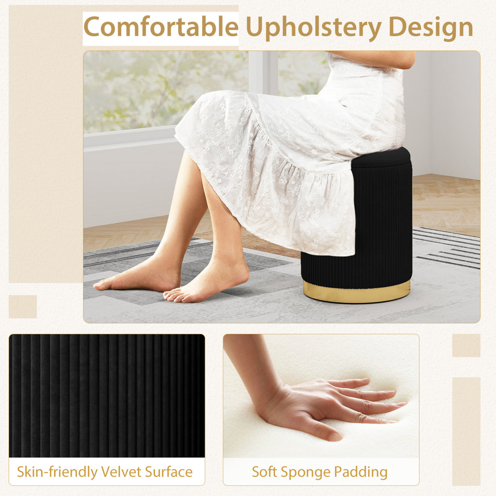 Velvet/Linen Fabric Storage Ottoman Set of 2-Black
