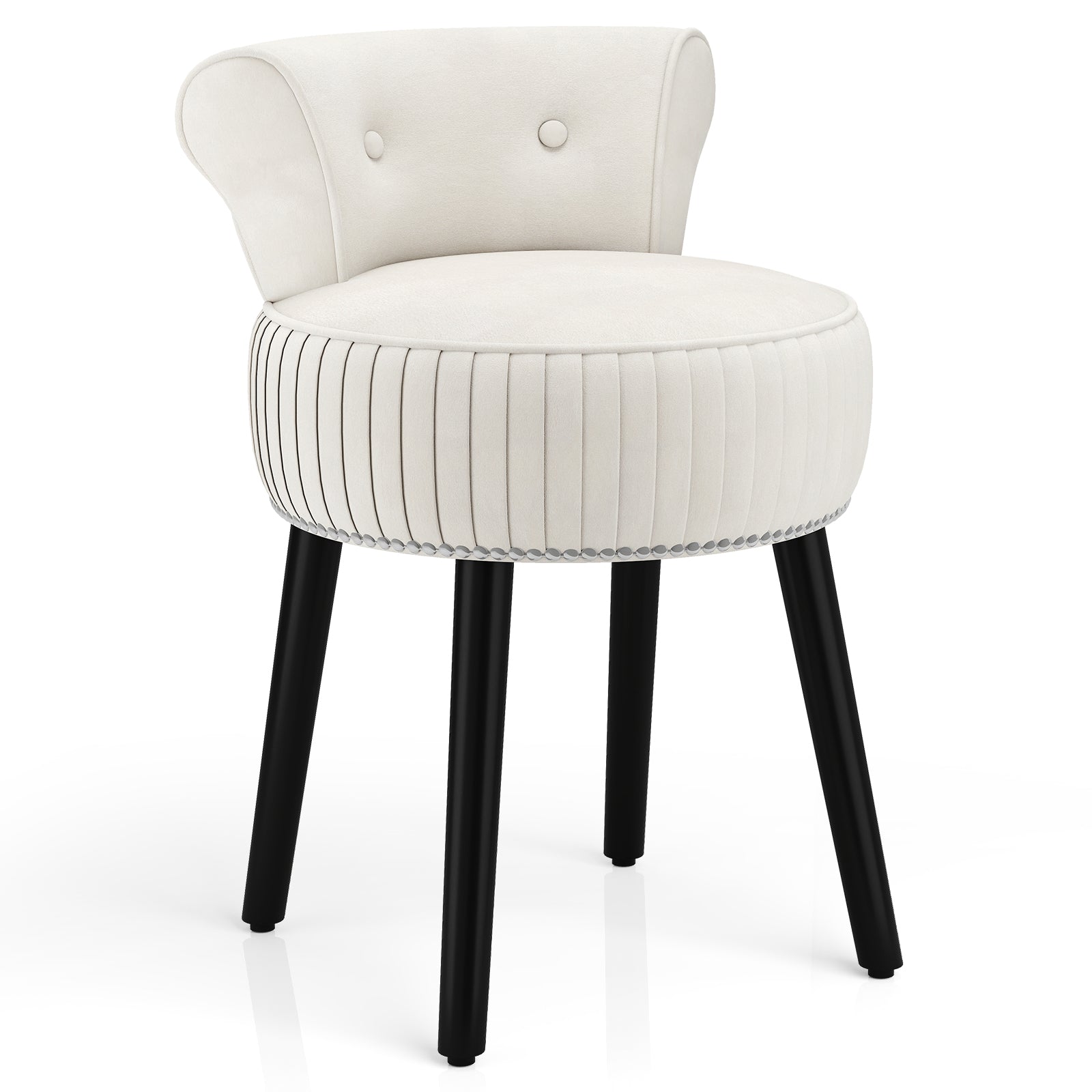 Velvet Vanity Chair with Back Upholstered Vanity Stool with Tufted Low Back and Solid Wood Legs-White