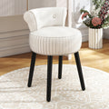 Velvet Vanity Chair with Back Upholstered Vanity Stool with Tufted Low Back and Solid Wood Legs-White