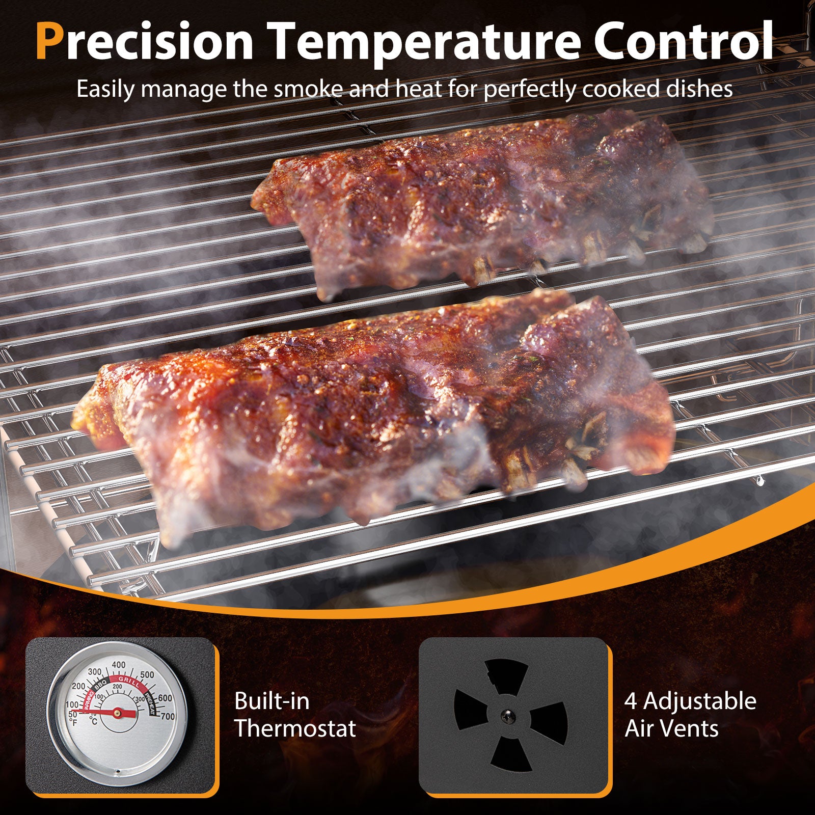 Barbecue vertical à 2 niveaux avec thermomètre
