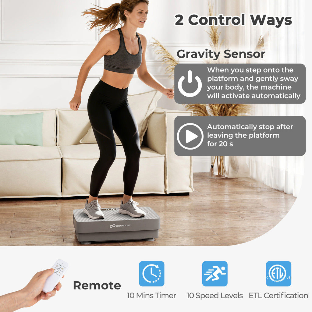 Vibration Plate Exercise Machine with Gravity Sensor and Remote Control for Home Gym-Gray
