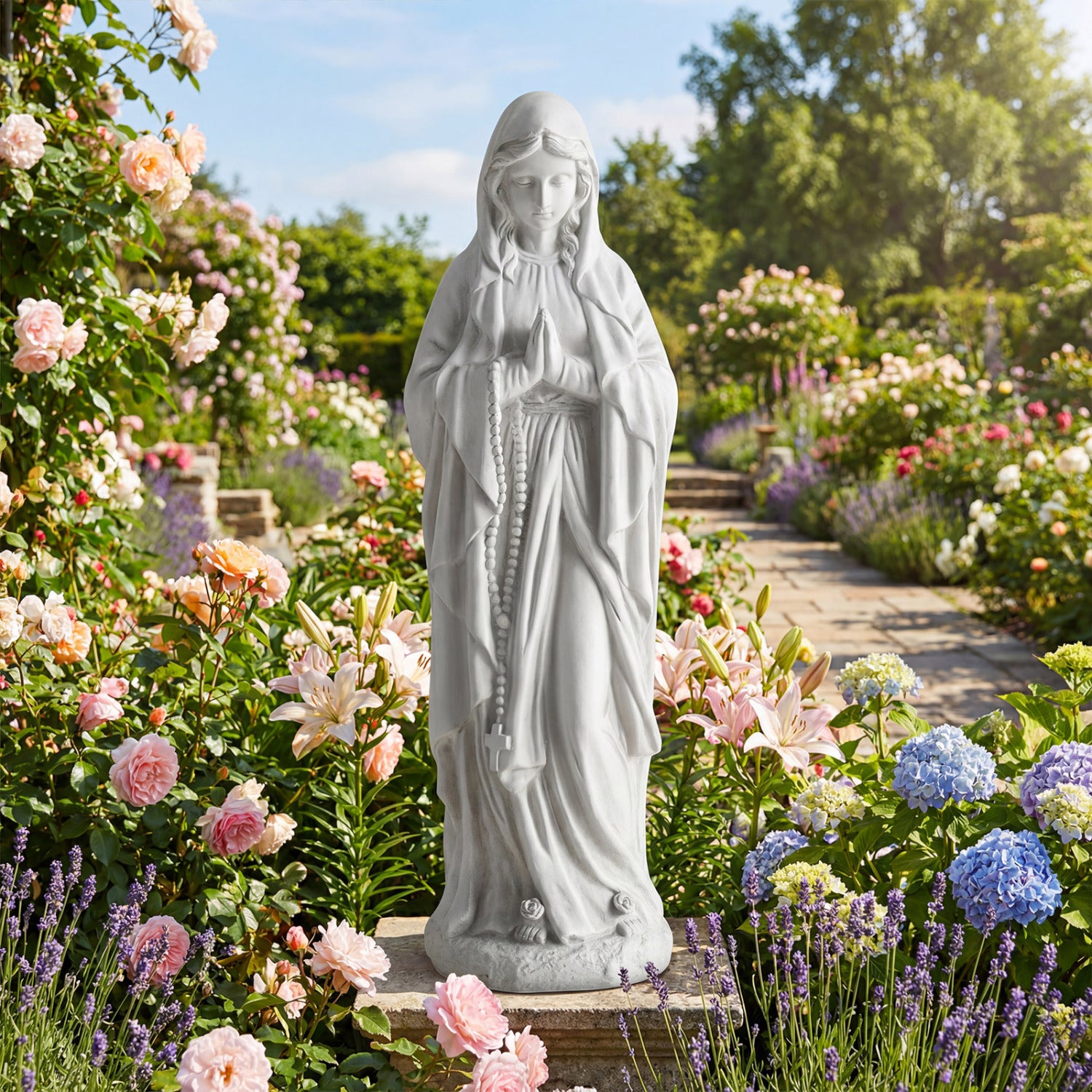 Virgin Mary Statue 29.5 inch Tall Outdoor Religious Sculpture-Gray