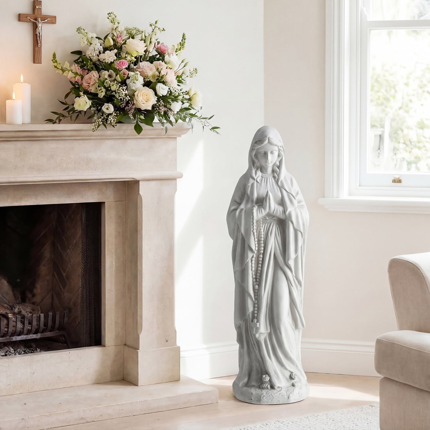 Virgin Mary Statue 29.5 inch Tall Outdoor Religious Sculpture-Gray