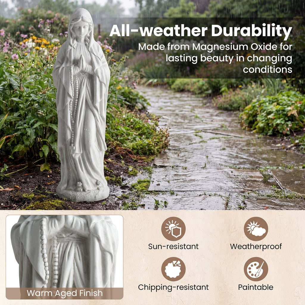Virgin Mary Statue 29.5 inch Tall Outdoor Religious Sculpture-Gray
