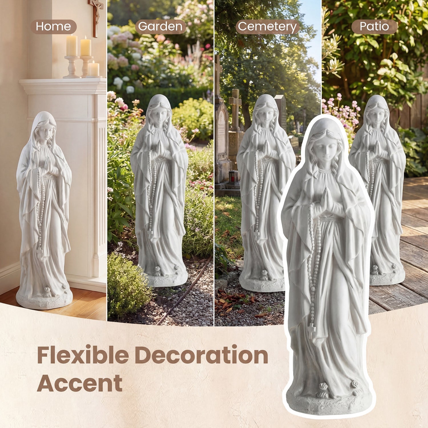 Virgin Mary Statue 29.5 inch Tall Outdoor Religious Sculpture-Gray