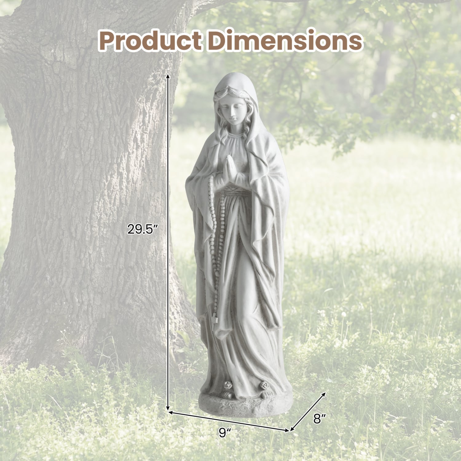 Virgin Mary Statue 29.5 inch Tall Outdoor Religious Sculpture-Gray