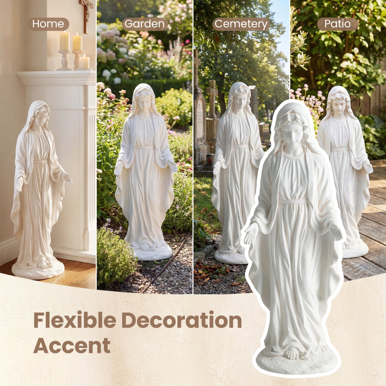 Virgin Mary Statue 29.5 inch Tall Outdoor Religious Sculpture with Aged Finish-White