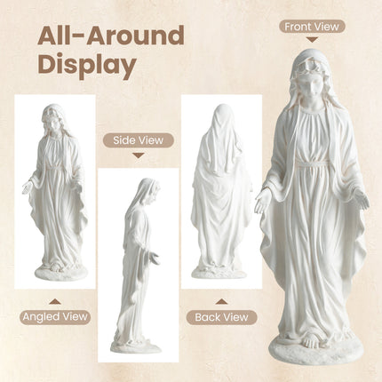 Virgin Mary Statue 29.5 inch Tall Outdoor Religious Sculpture with Aged Finish-White