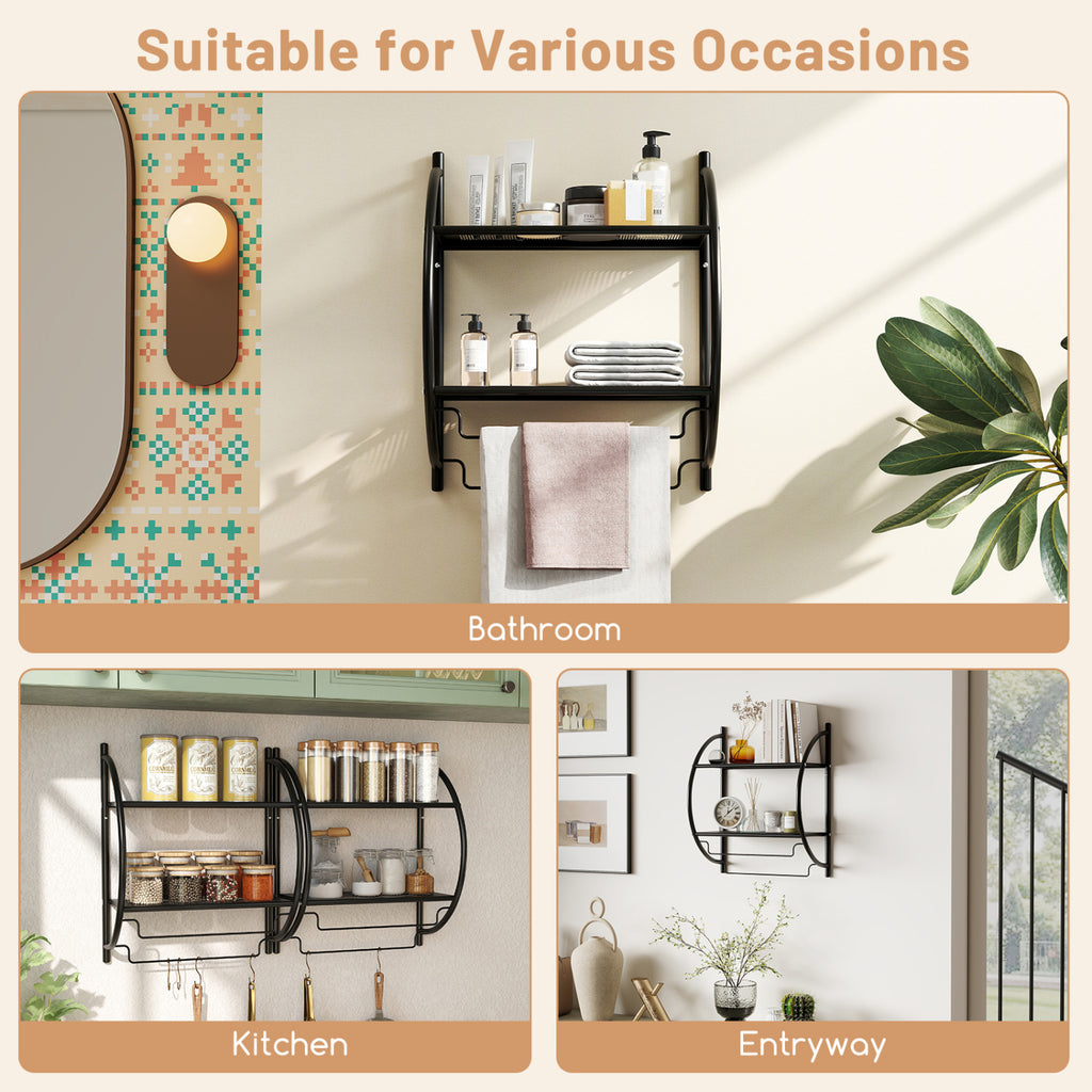 Wall Mounted 2-Tier Bathroom Towel Rack with 2 Towel Bars-Black