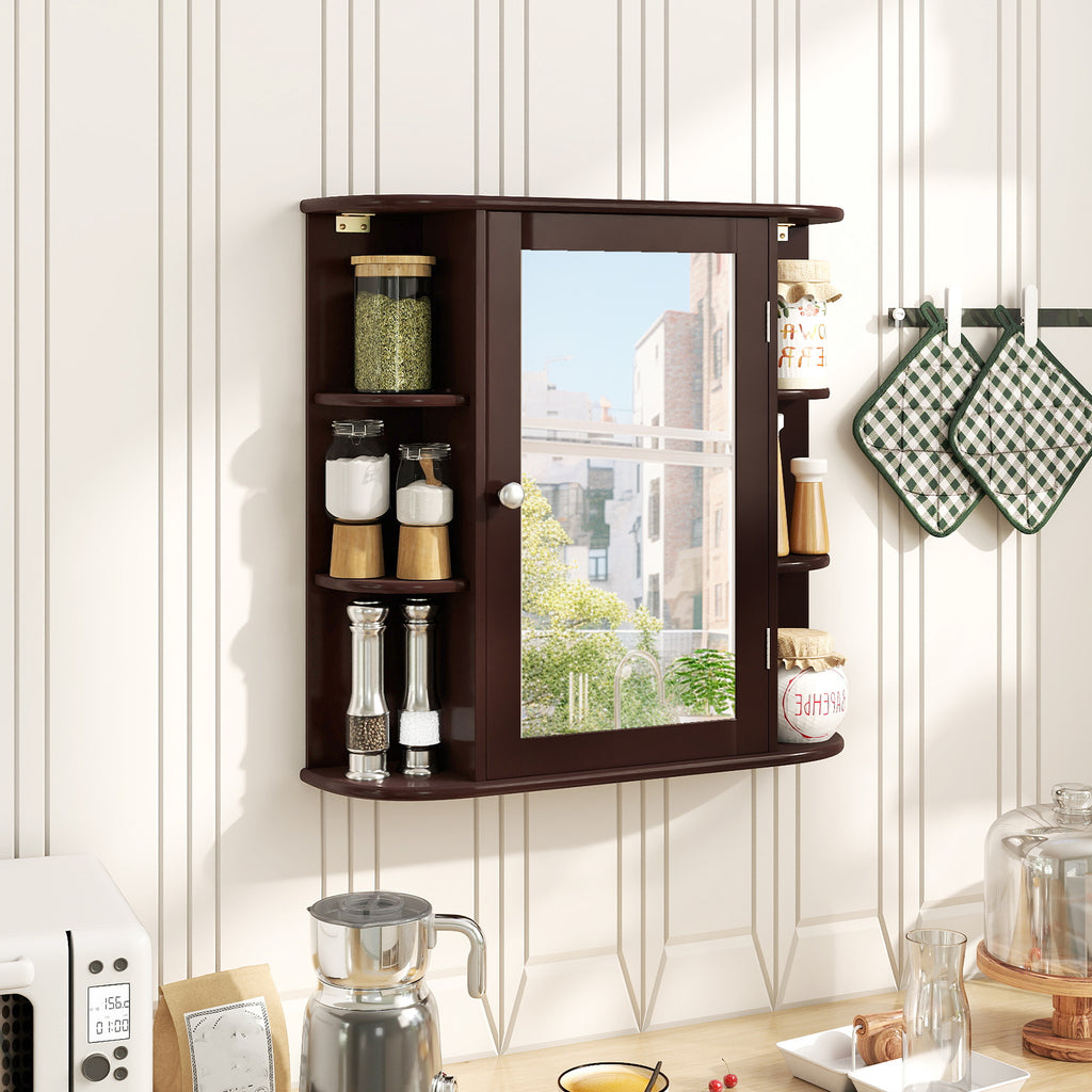 Wall-Mounted Bathroom Mirror Cabinet with Storage Shelves-Brown