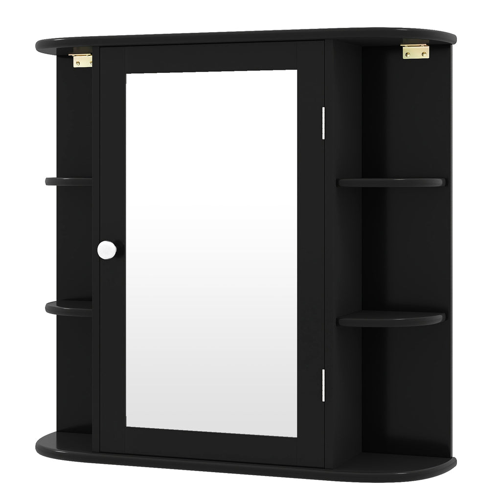 Wall-Mounted Bathroom Mirror Cabinet with Storage Shelves-Black