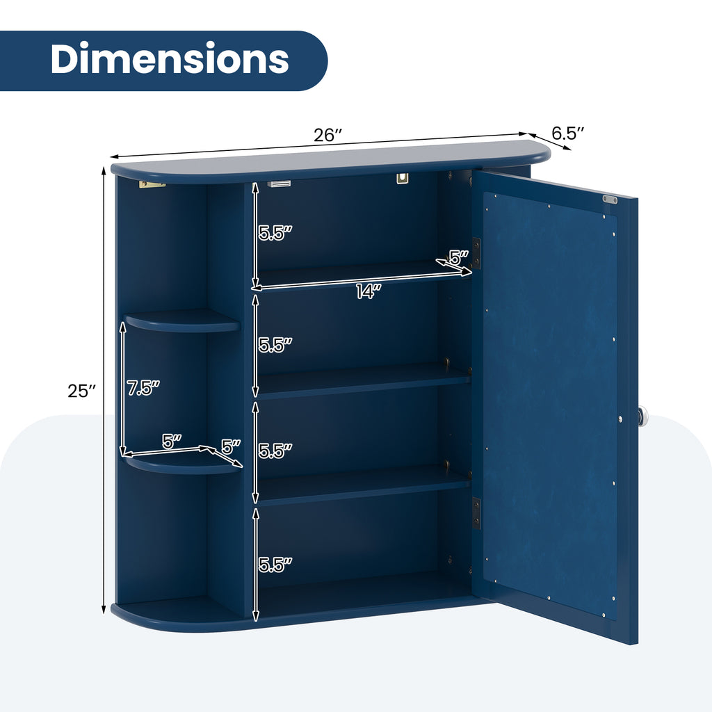 Wall-Mounted Bathroom Mirror Cabinet with Storage Shelves-Blue