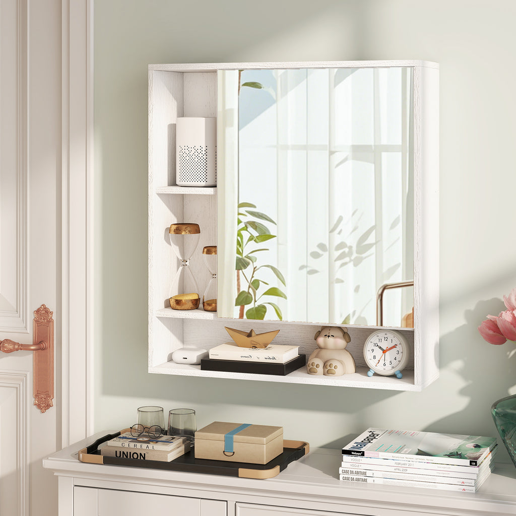 Wall Mounted  Bathroom Cabinet with Mirror Single Door-White