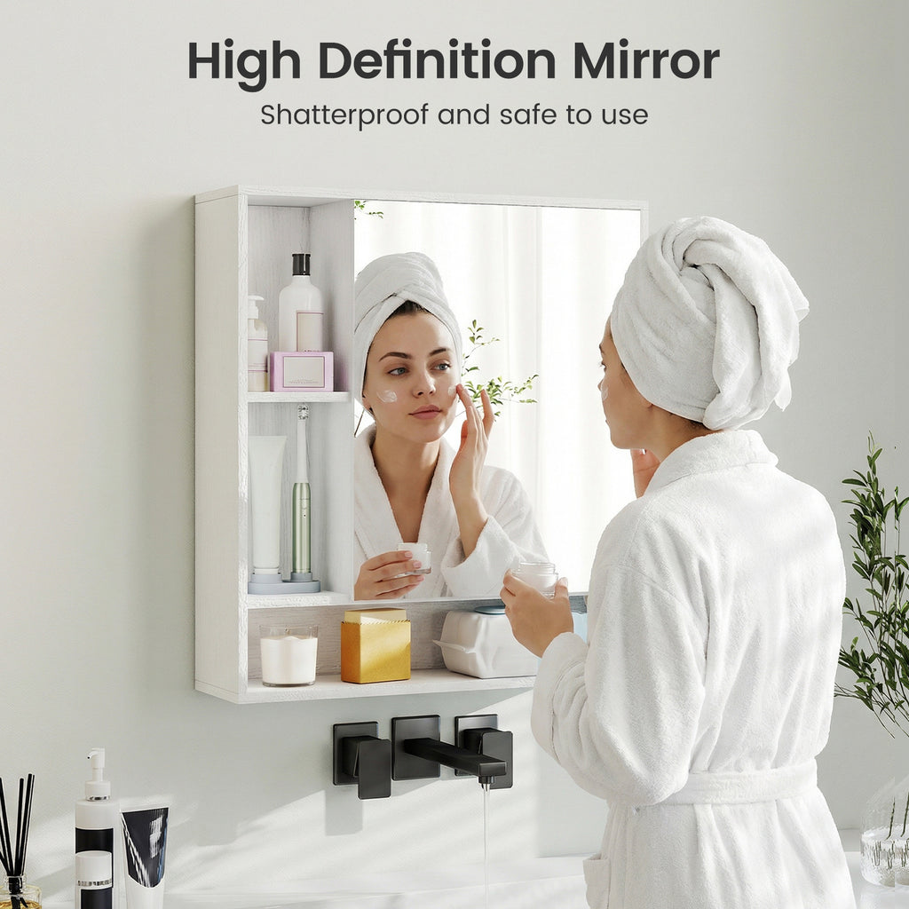 Wall Mounted  Bathroom Cabinet with Mirror Single Door-White