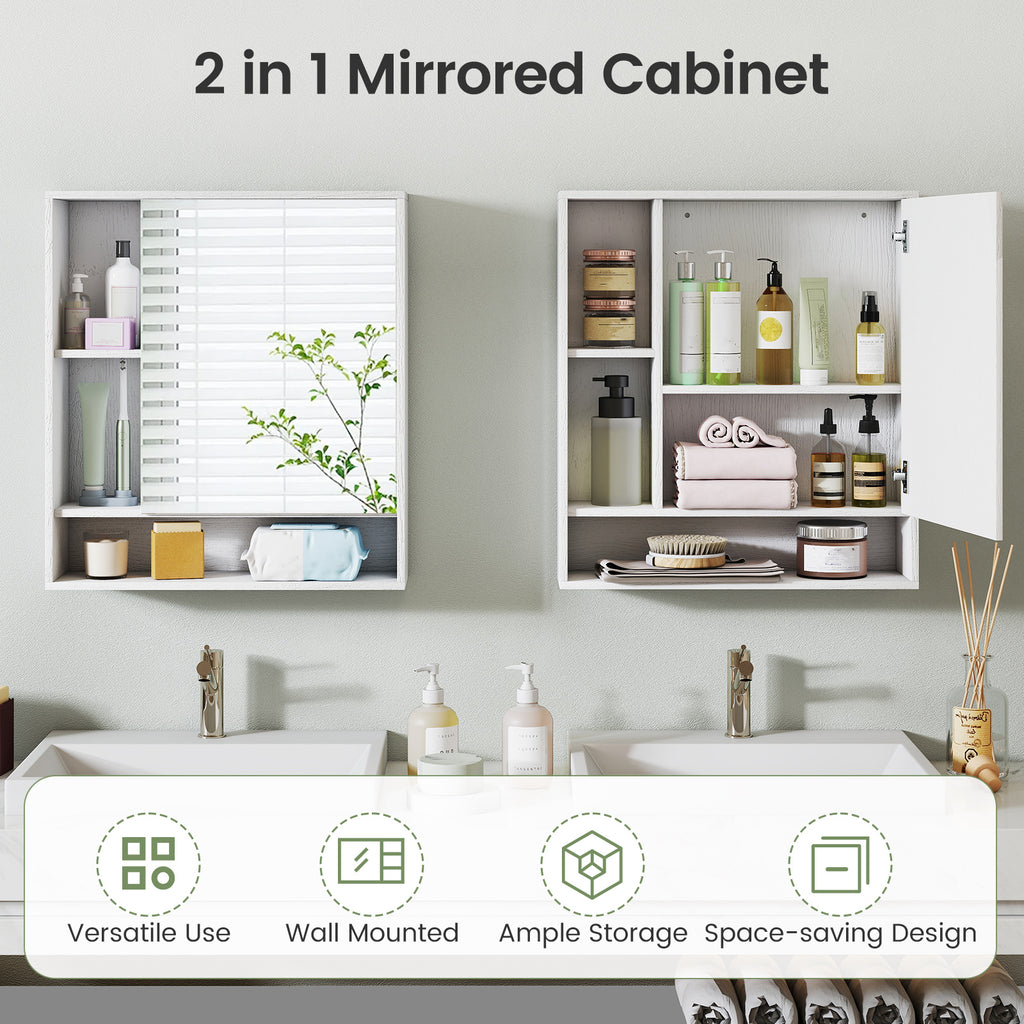Wall Mounted  Bathroom Cabinet with Mirror Single Door-White