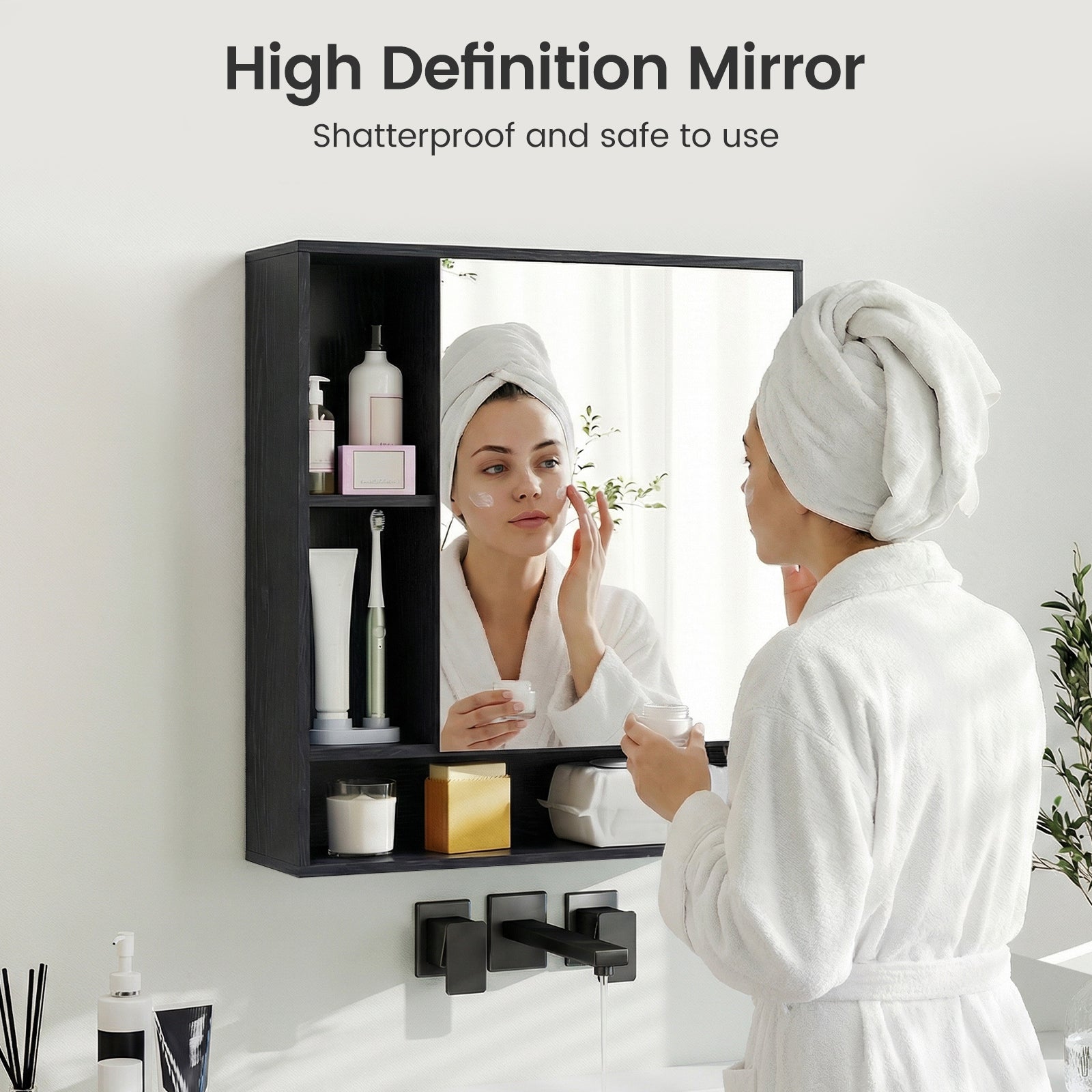 Wall Mounted  Bathroom Cabinet with Mirror Single Door-Black