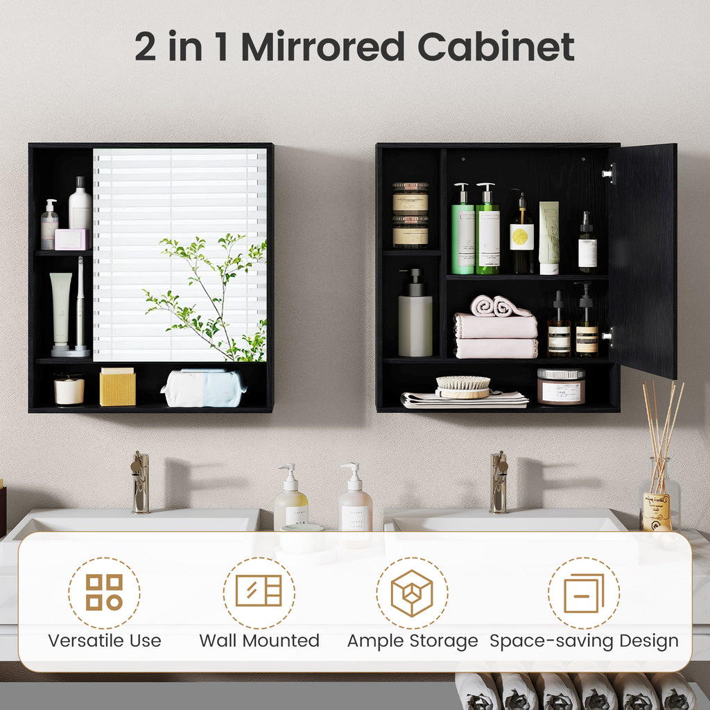 Wall Mounted  Bathroom Cabinet with Mirror Single Door-Black