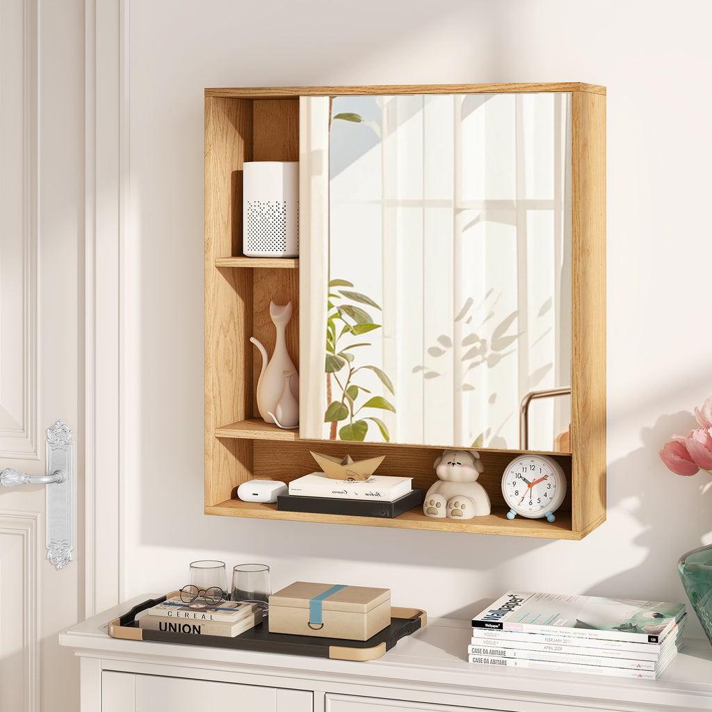 Wall Mounted  Bathroom Cabinet with Mirror Single Door-Natural