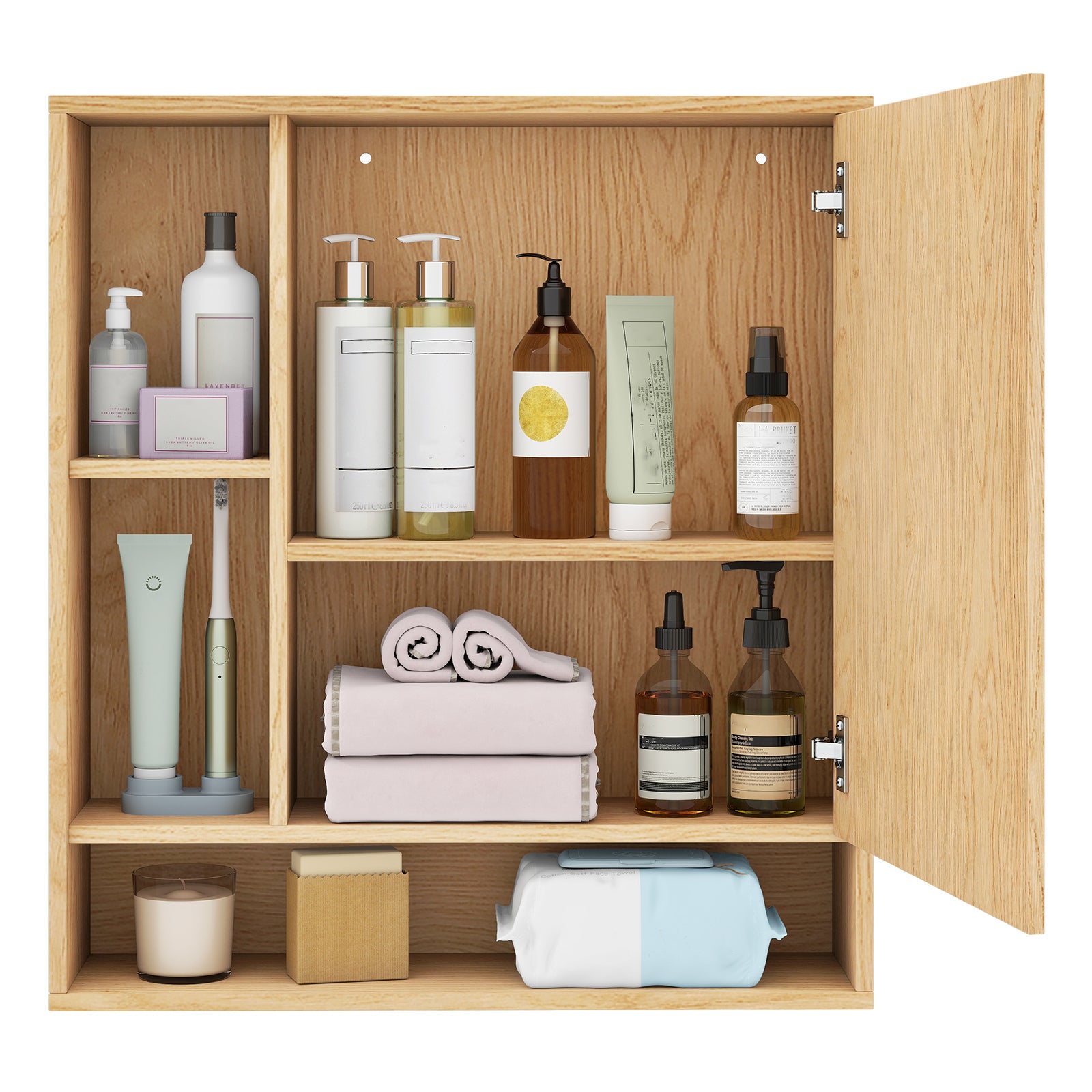Wall Mounted  Bathroom Cabinet with Mirror Single Door-Natural