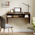 Wall-Mounted Computer Desk Floating Laptop Desk with 3 Storage Compartments-Rustic Brown