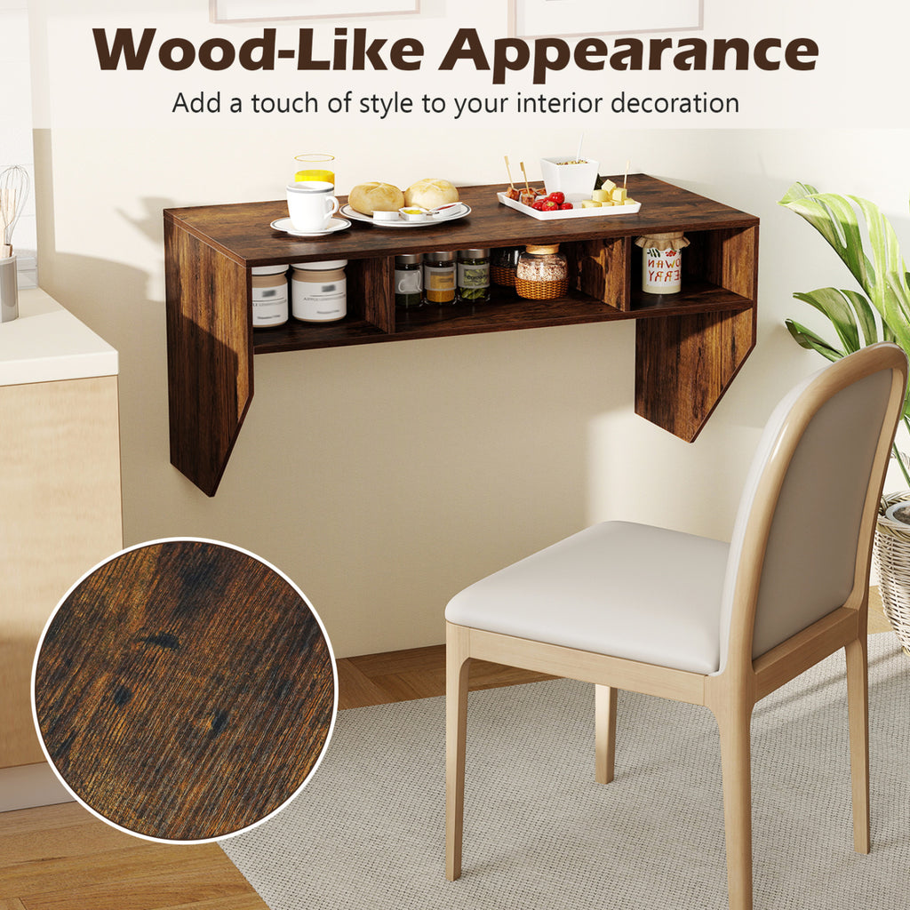 Wall-Mounted Computer Desk Floating Laptop Desk with 3 Storage Compartments-Rustic Brown