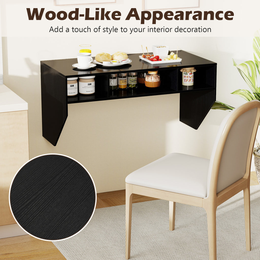 Wall-Mounted Computer Desk Floating Laptop Desk with 3 Storage Compartments-Black
