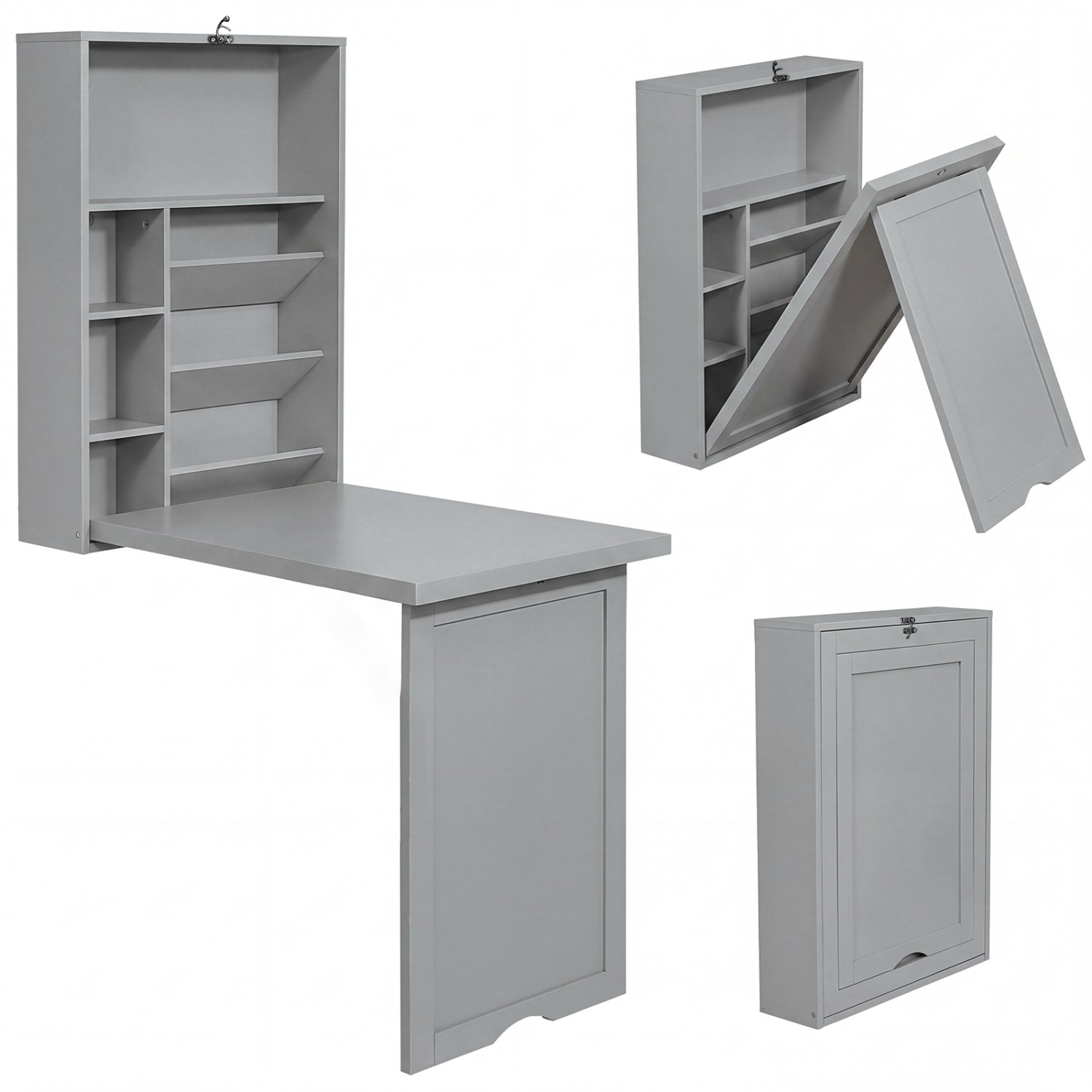 Wall-Mounted Fold-Out Convertible Floating Desk Space Saver-Gray