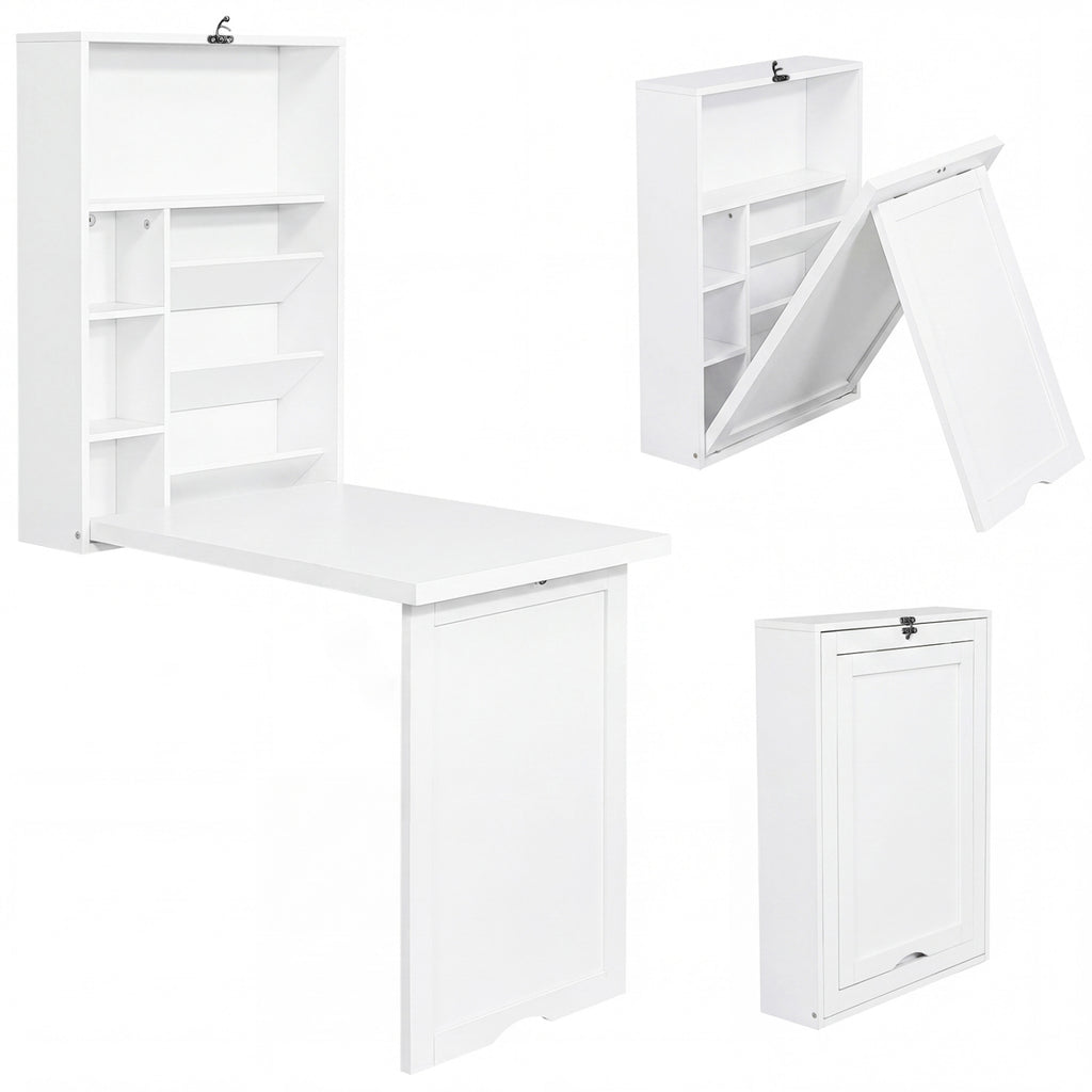 Wall Mounted Fold-Out Convertible Floating Desk Space Saver-White