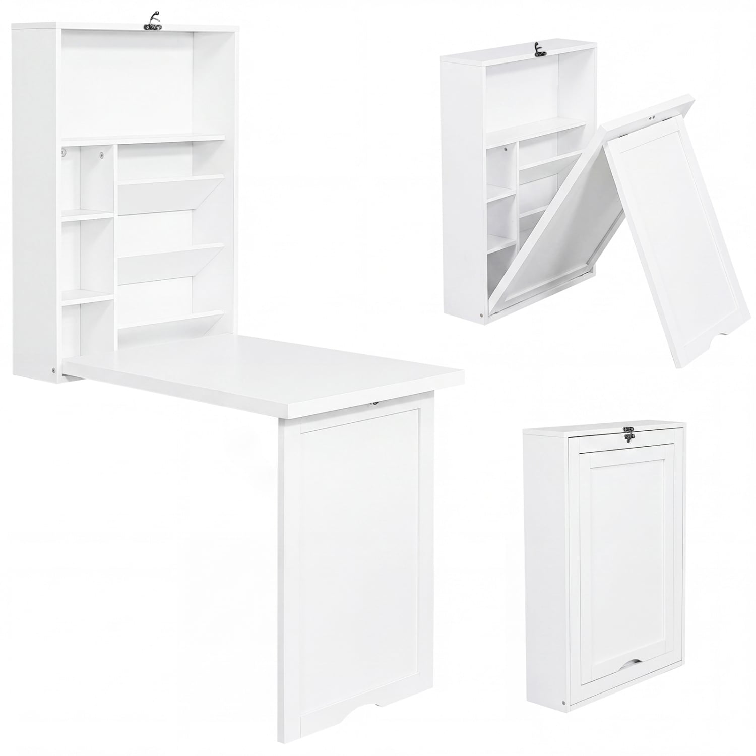 Wall Mounted Fold-Out Convertible Floating Desk Space Saver-White