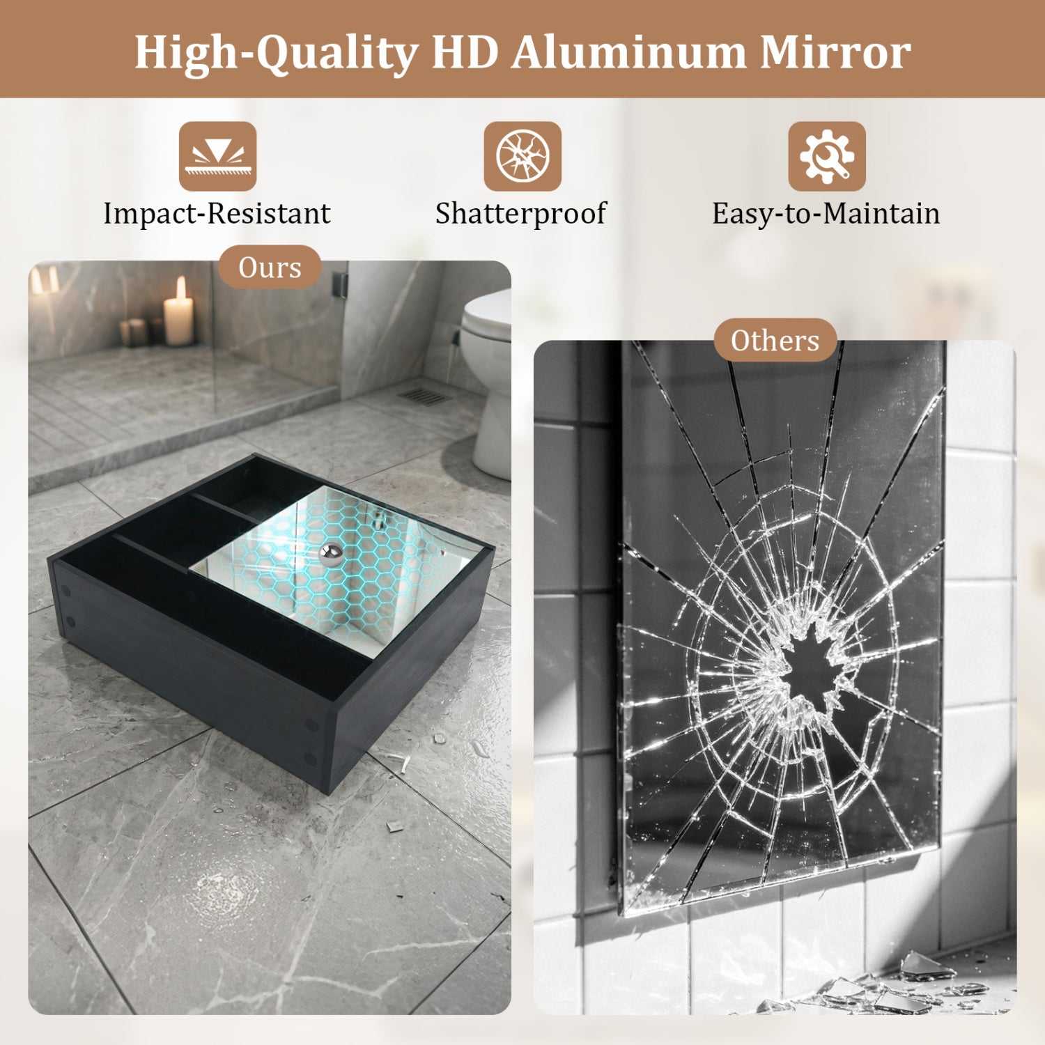 Wall-Mounted Mirror Cabinet with 2 Hidden Shelves and 3 Open Compartments-Black