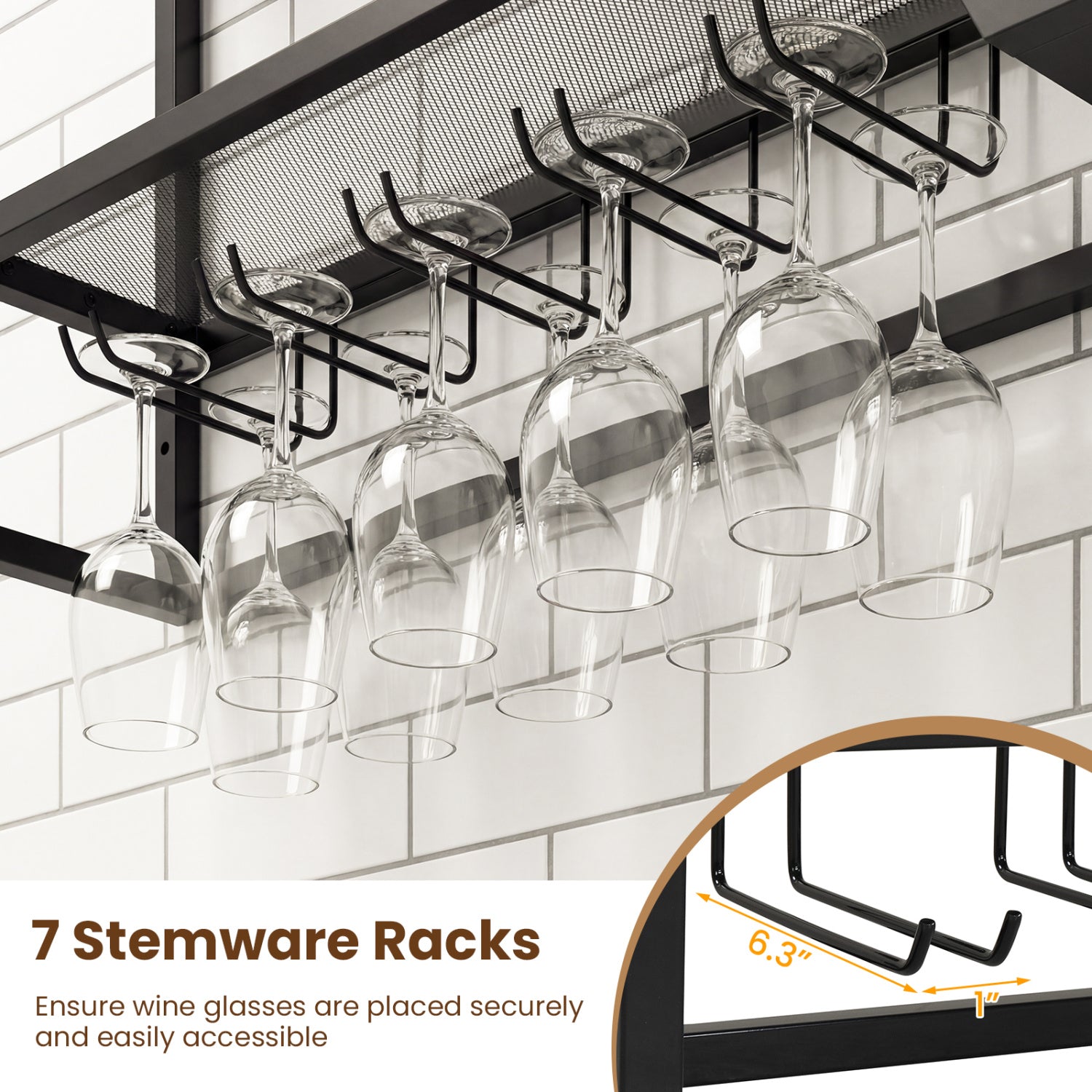 Wall Mounted Wine Rack 47" Large Floating Bar Shelves-Black