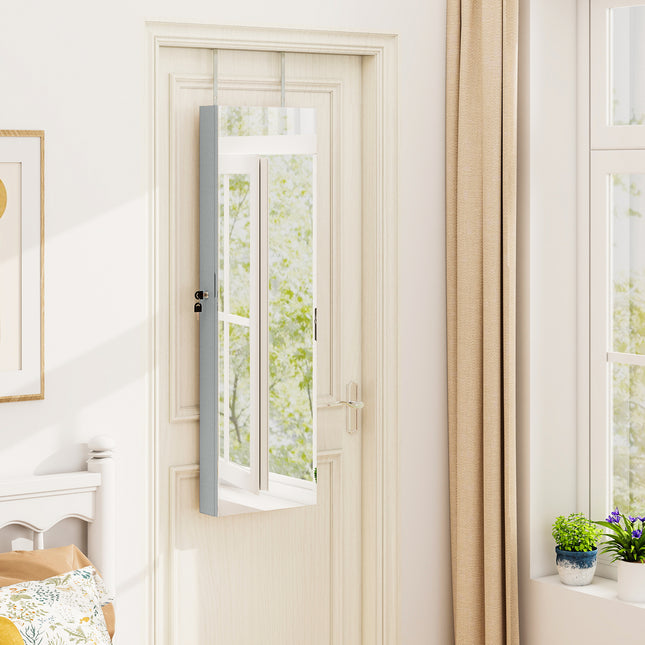 Wall and Door Mounted Mirrored Jewelry Cabinet with Lights-Gray