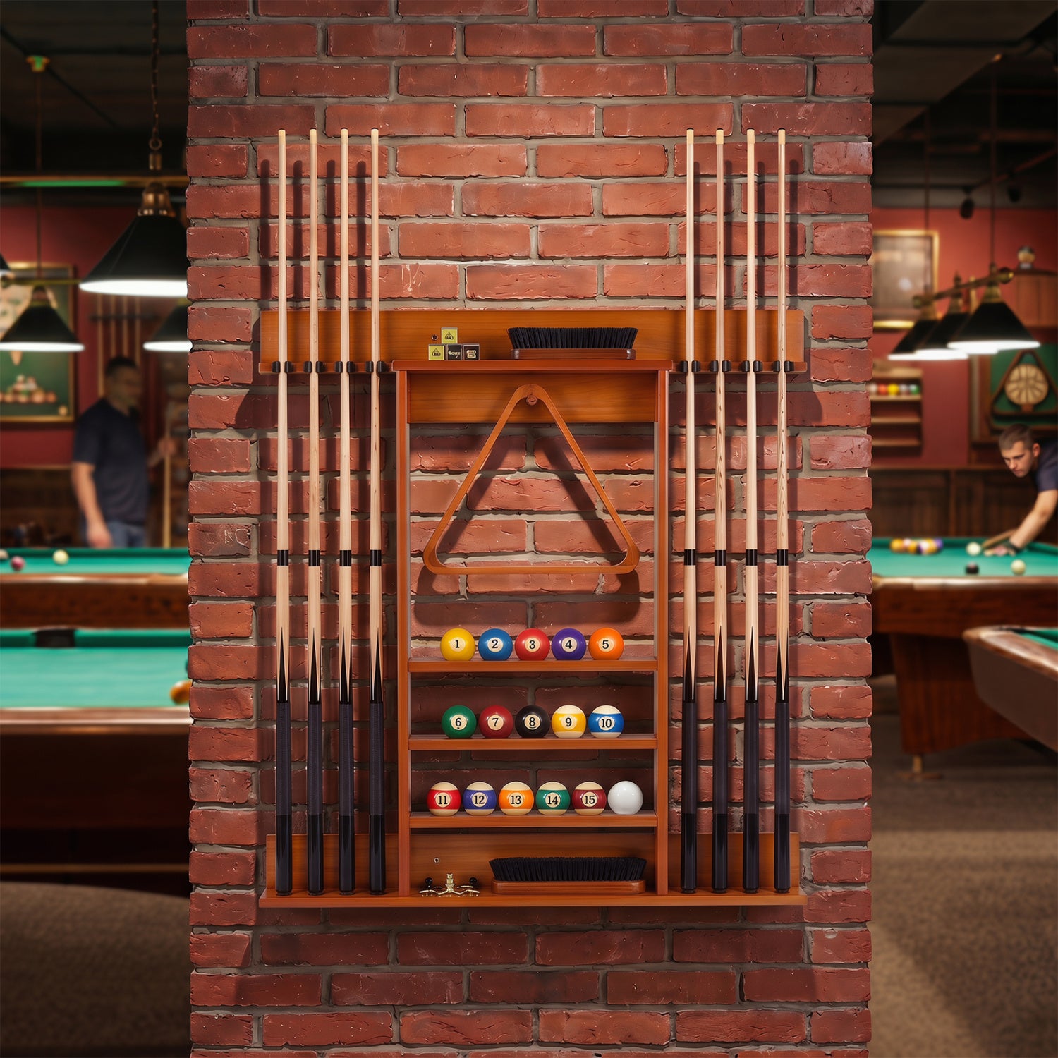 Wall-mounted Billiards Pool Cue Rack Only-Brown