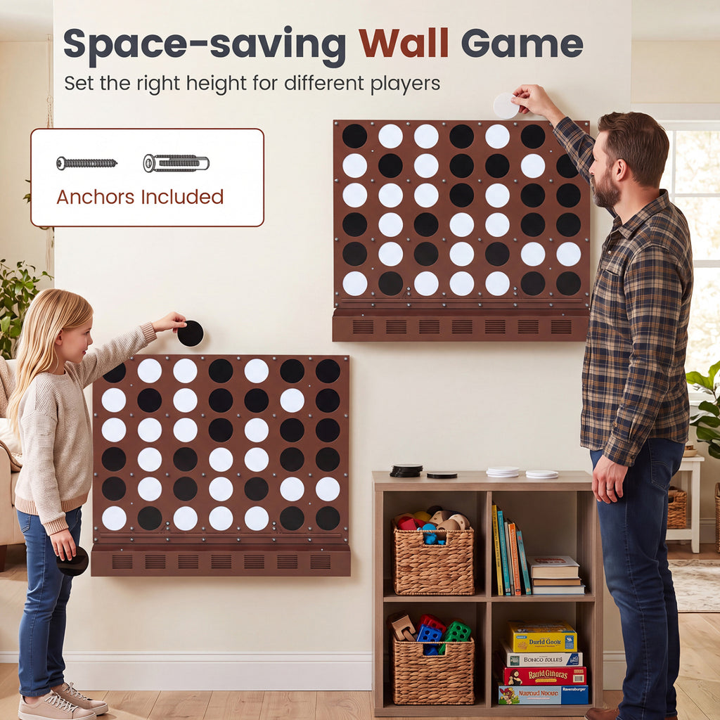 Wall-mounted Jumbo 4-in-a-Row Game with Acrylic Discs-Walnut