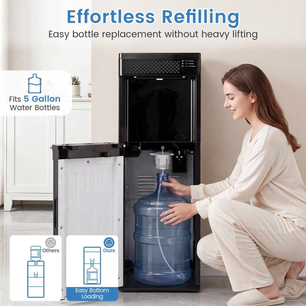 Water Dispenser with Ice Maker 3 in 1 Bottom Loading Water Cooler for 5 Gallon Bottle-Black