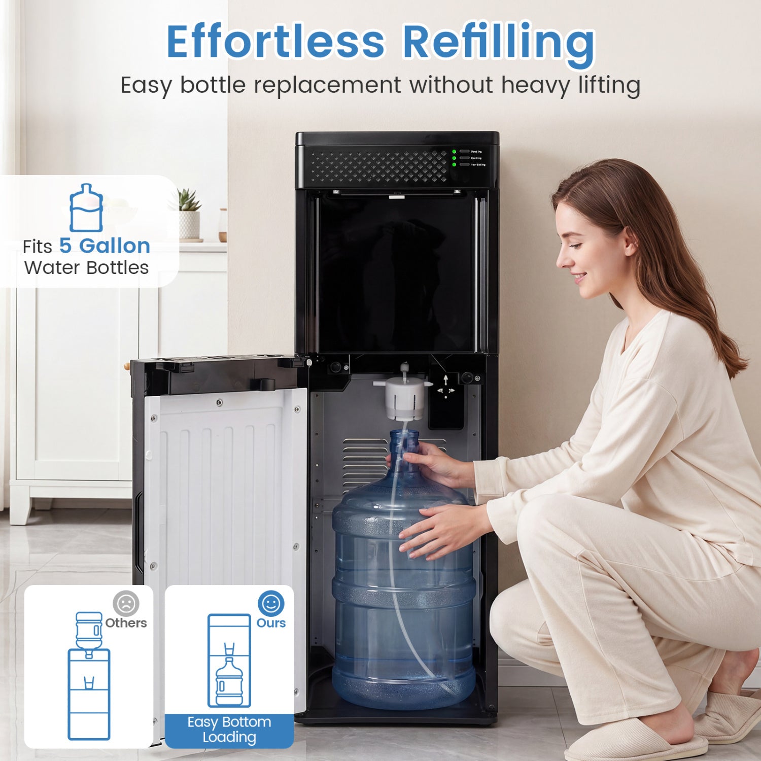 Water Dispenser with Ice Maker 3 in 1 Bottom Loading Water Cooler for 5 Gallon Bottle-Black